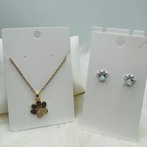Paw Necklace with Rhinestones & Paw Earring Studs